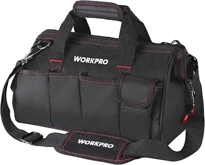 WORKPRO 14-Inch Wide Mouth Tool Bag Storage Organizer Blue Black Polyester
