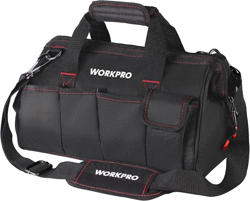 WORKPRO 14-Inch Wide Mouth Tool Bag Storage Organizer Blue Black Polyester