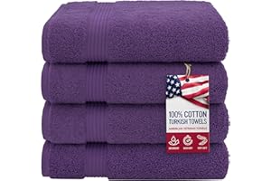 American Veteran Towel, 100% Cotton Turkish Bath Towels for Bathroom 4 Pack Clearance Prime, 27x54 Extra Large Premium Soft Drying Bathroom Towels, Purple