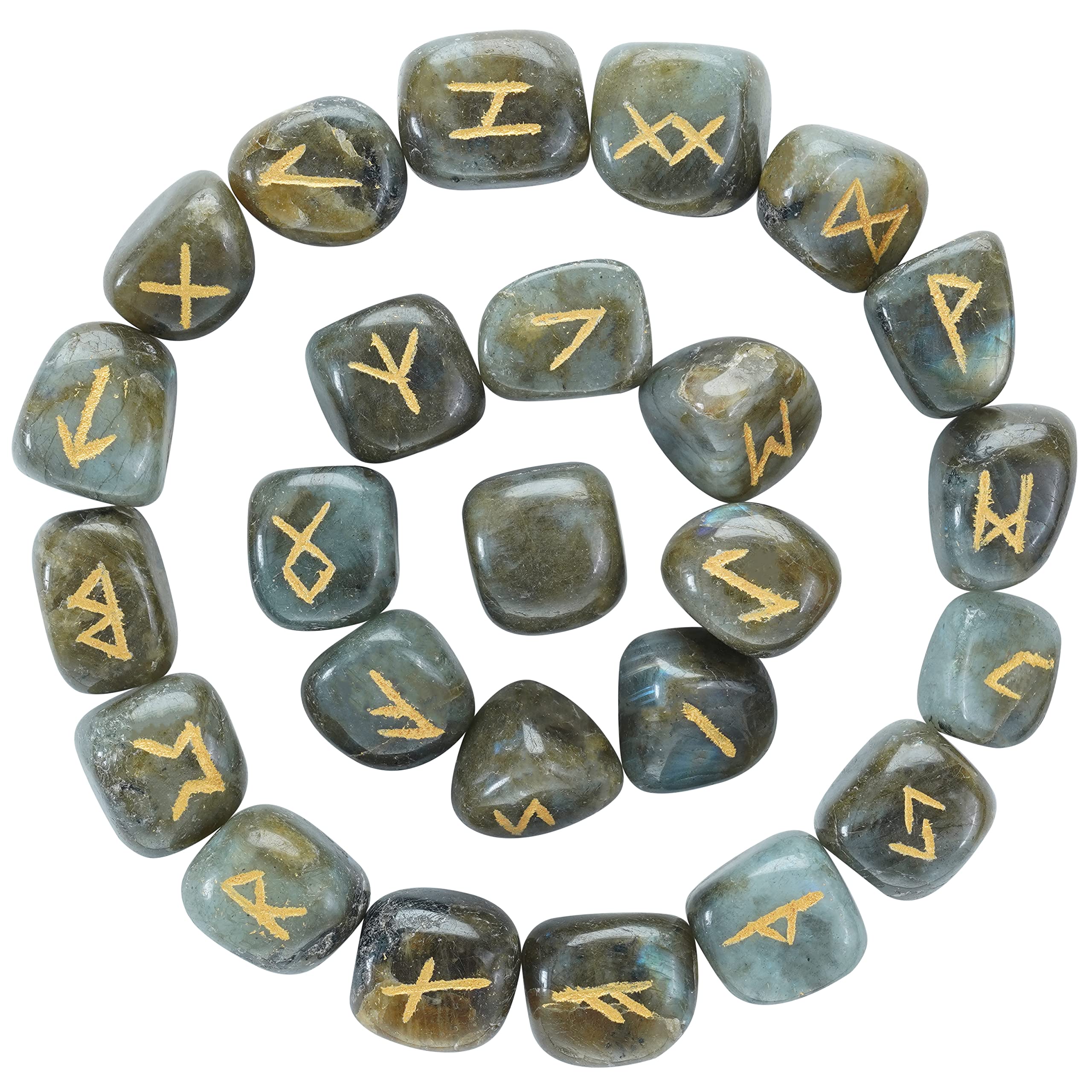 Crocon Labradorite Gemstone Elder Futhark Alphabet Engraved Symbol Rune Stone 25 pcs Set for Feng Shui Chakra Balancing Reiki Crystal Healing Spiritual Decor Size: 15-20 mm โ image 1
