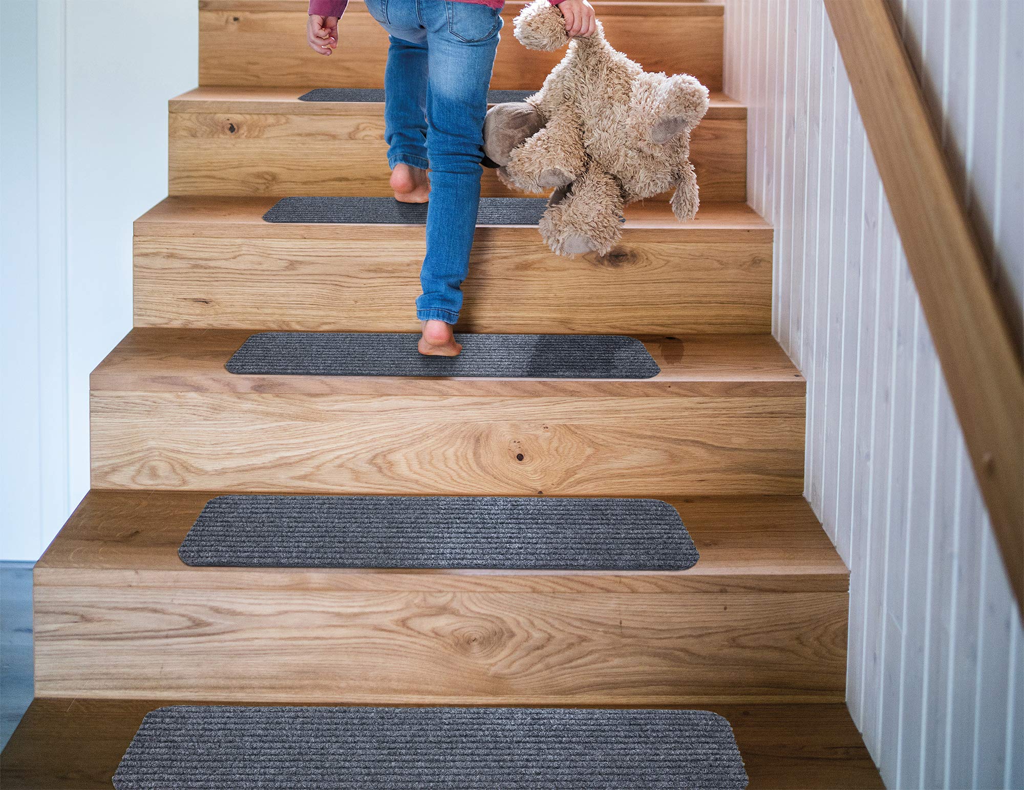 Ottomanson Scrape Collection Indoor/Outdoor Non-Slip Solid Ribbed Design, 7 Pack, Grey