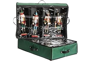 Masnest Christmas Figures Storage Box, 2 Pack, Holds 4 Nutcracker Figurines up to 16 inches, Canvas Adjustable Nutcracker Decor Ornament Storage Container,Xmas Decorations Accessories Boxes,Green