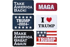 KIRAKO 6Pcs Trump Iron on Patches 2024 MAGA Patriotic American Flag Sew on Repair Embroidered Applique 2nd Amendment Make America Great Again Military DIY Craft Gift for Army Team Clothes Tactical Bags Hats