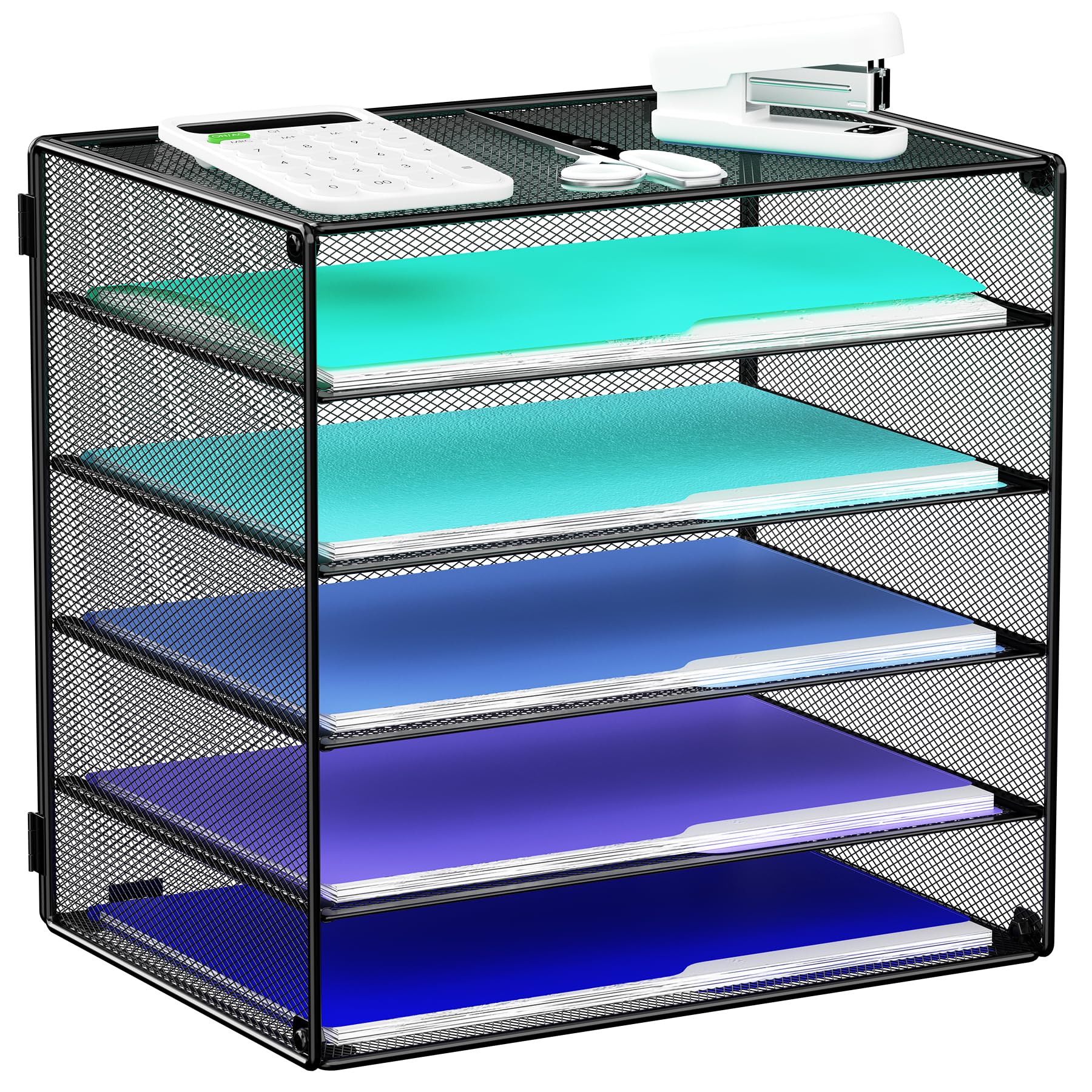 Photo 1 of MINDEPOT 6 Tier Desk Organizer Paper Tray, Metal File Holder Desktop Organizers and Workspace Accessories for School Office Organization Storage Rack (1, Black)