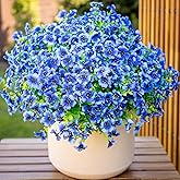 AXYLEX Artificial Flowers for Outdoors Fake Plants - 16 Bundles Faux Outside Greenery Boxwood No Fade Plastic Shrubs Fall Decor Farmhouse Home Garden (Blue)