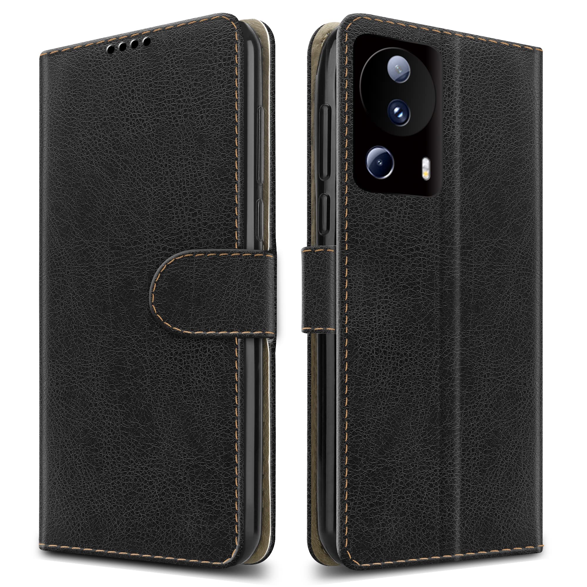 PIXFAB For Xiaomi 13 Lite (5G) Leather Phone Case, Magnetic Closure Full Protection Book Folio Design, Wallet Case Cover [Card Slots] and [Kickstand] For Xiaomi 13 Lite (5G) - Black