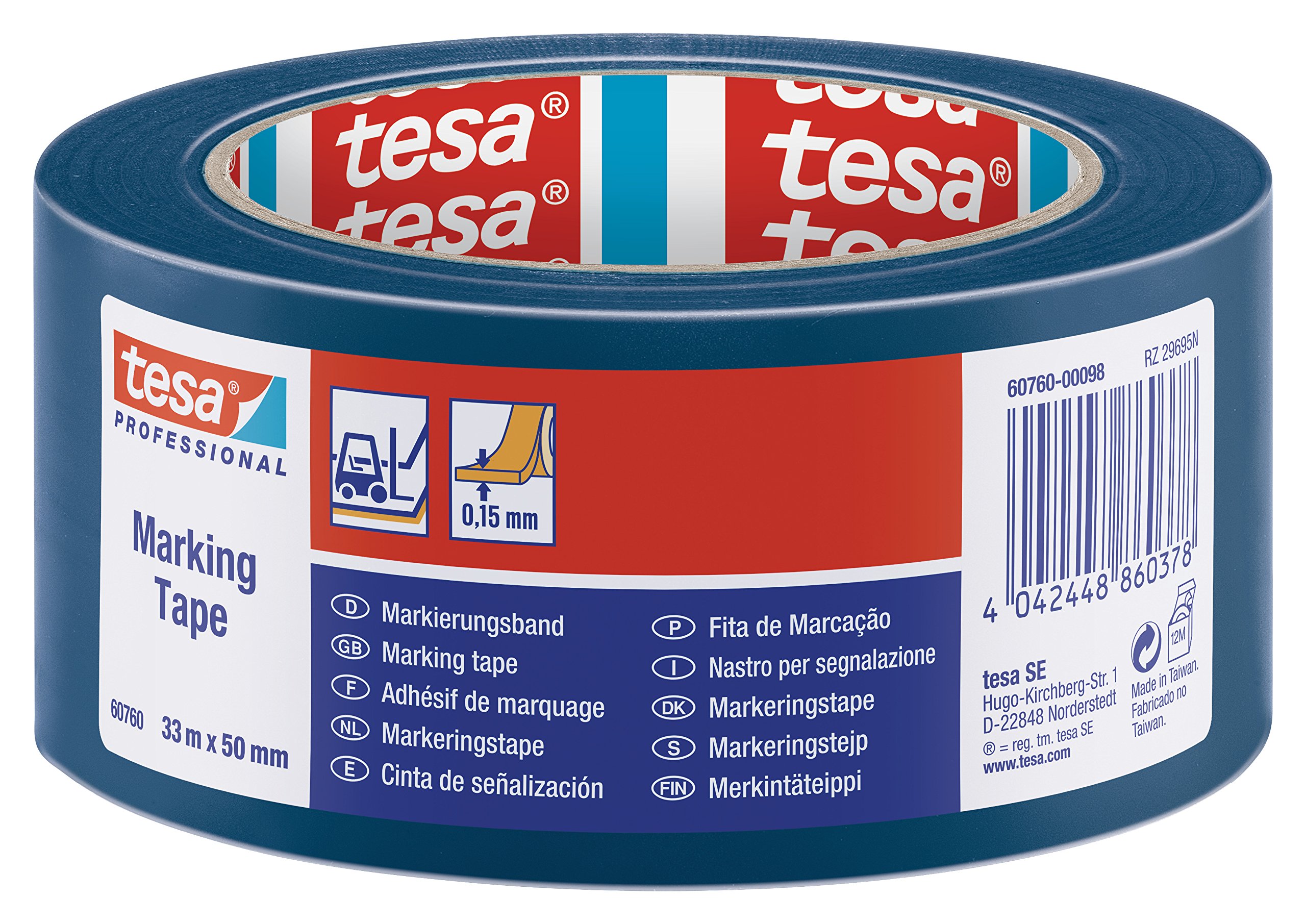 tesa PVC Floor and Lane, Sports Hall Marking Tape, 33 m x 50 mm - Blue
