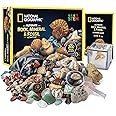 NATIONAL GEOGRAPHIC Rocks & Fossils Kit – 200+ Piece Set Includes Geodes, Real Fossils, Rose Quartz, Jasper, Aventurine & Man