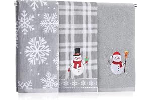 SmoothNovelty 3 Pcs Christmas Winter Hand Towels for Bathroom Snowman Embroidered Bathroom Towels Farmhouse Decorative 13.78 x 29.53 Inch Absorbent Soft Cotton for Kitchen Dish Fast Drying Decor