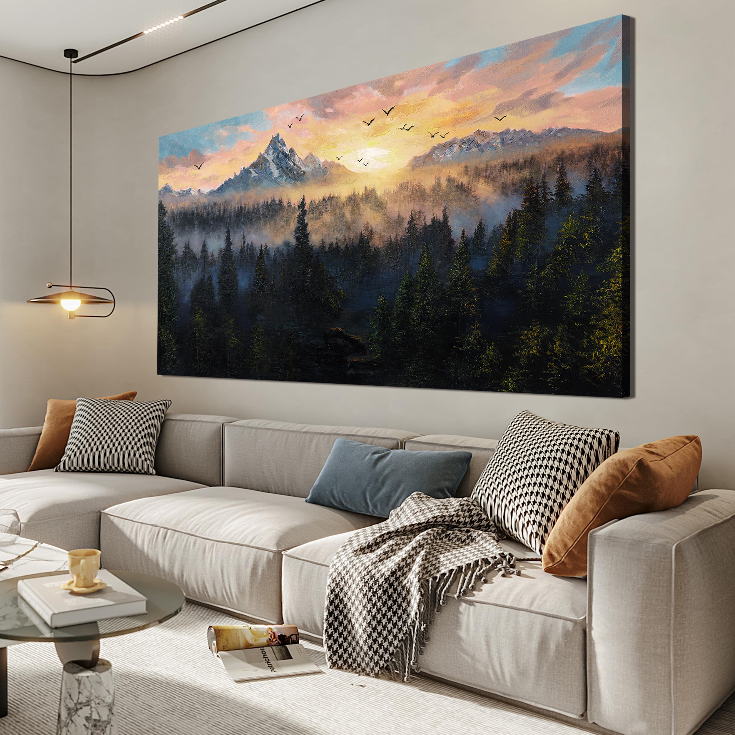 Photo 1 of AIXMGSJS Canvas Oversized Wall Art Decor Landscape Large Wall Art Prints Wall Pictures for Living Room Mountain Forest Wall Art Decorations Artwork for Walls Ofiice Bedroom Aesthetic Decor 29" x 58"