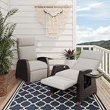 Grand patio Recliner Sun Lounger with Flip Table Beige Cushions Brown Wicker view 8