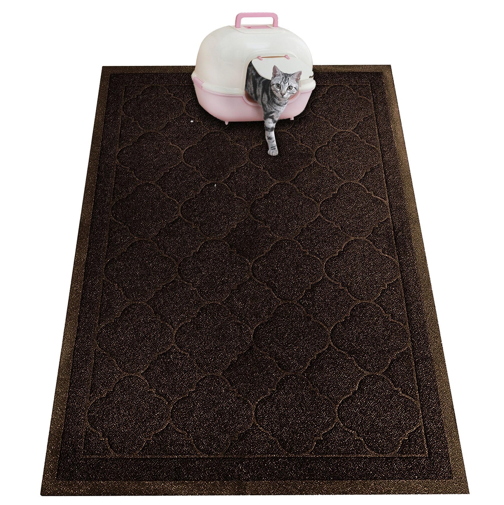 PETUPPY Premium Durable Cat Litter Mat, XL Size 47"X36"- No Phthalate- Non-Slip-Water Resistant- Easy to Clean-Soft On Kitty Paws-Traps Litter from Litter Box(Extra Large Gray Khaki)