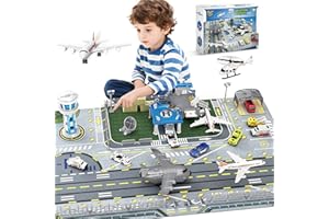 XDUOYJOY Airplane Toy Set with Trucks, Helicopter, Planes and Playmat, Airport Aviation Toys for Boys Girls, Great Gift for Birthday Christmas