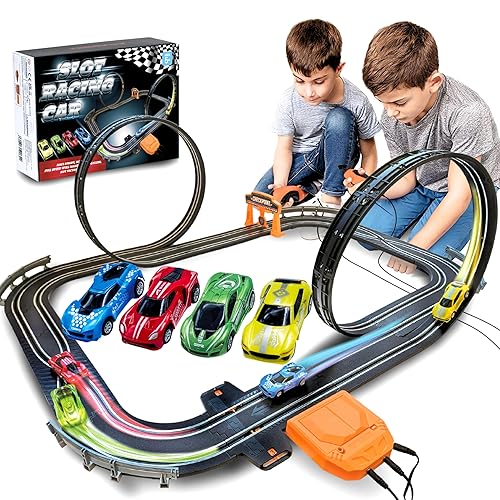 Slot Car Race Track Sets, Race Car with High Speed Cars, Race Tracks for  Kids Ages 4-8, Electric Slot Car Race Track Sets, Remote Control Car, Gifts 