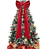 Iceyyyy 52.2 x 15.5 Inch Christmas Tree Topper Red Satin Bows,Double Layer Extra Large Tree Topper Ornament Bow,Giant Red Christmas Tree Bow for Indoor Outdoor Holiday Party Home Decor