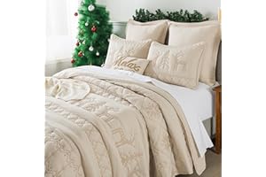 WDCOZY Christmas Oversized California King Size Quilt Bedding Sets with Pillow Shams, Cal King Beige Lightweight Soft Bedspread Coverlet, 3 Pieces, 118x106 inches