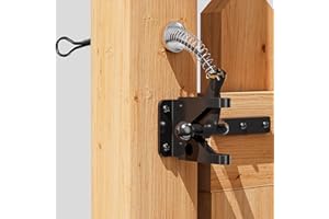 skysen Self Locking Fence Gate Latch Carbon Steel Black/Lock Post Mount with Stainless Steel Spring Cable Pull(JLXSDS-1)