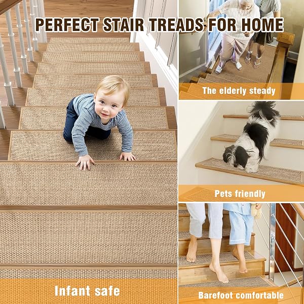 15PCS STAIRS TREADS AND 1 LANDING CARPET, BREATHABLE CHENILLE STAIR CARPET NON SLIP FOR WOODEN STEPS RUBBER BACKING STAIRS RUNNER INDOOR TREADS STAIR COVERS MAT 8″X30″ AND 30″X30″