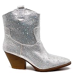 FOREVER Women Rhinestone Block Chunky Heel Ankle