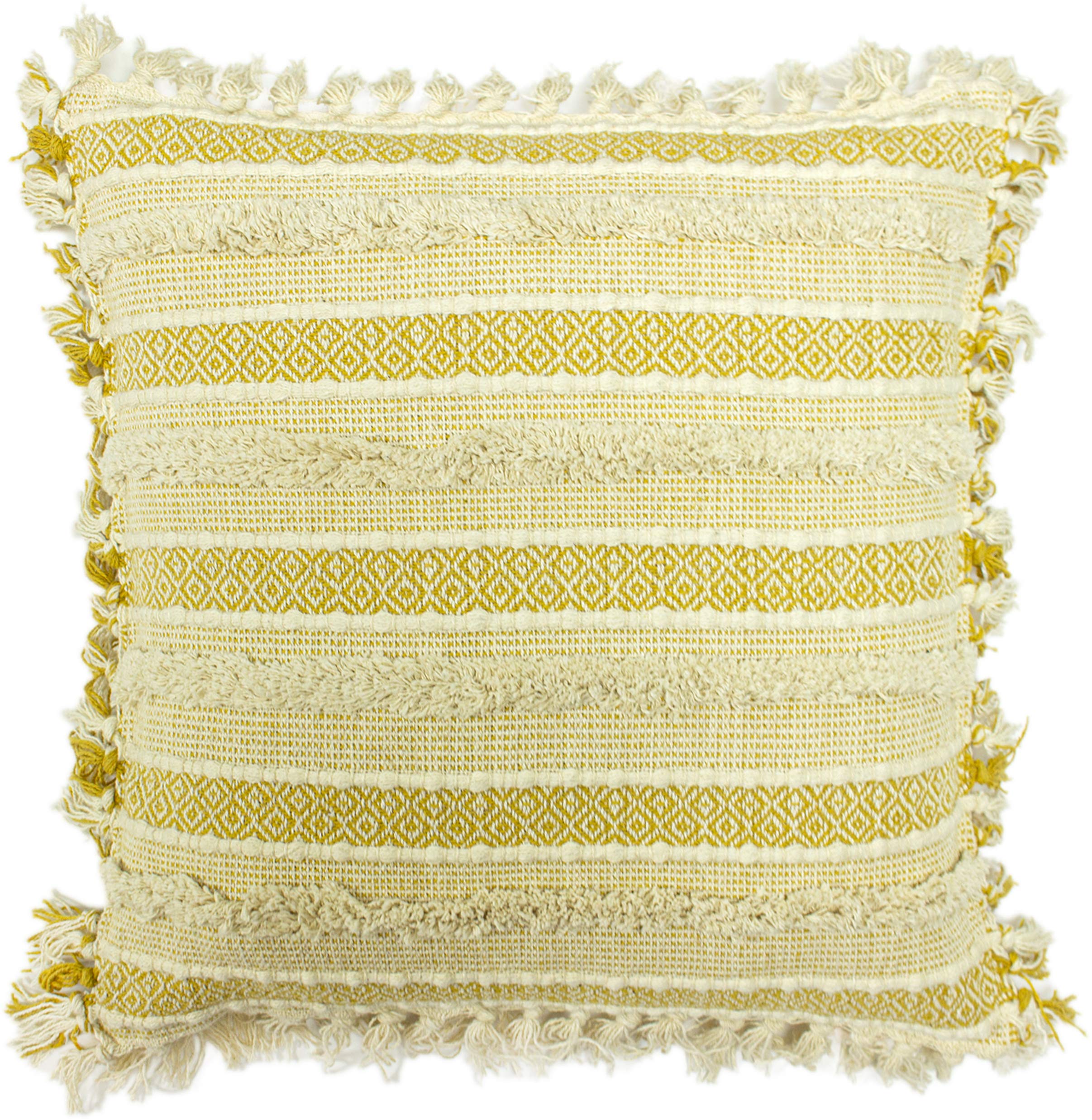 Riva Home Hena Feather Filled Cushion, Ochre, 45 x 45cm (18" x 18")