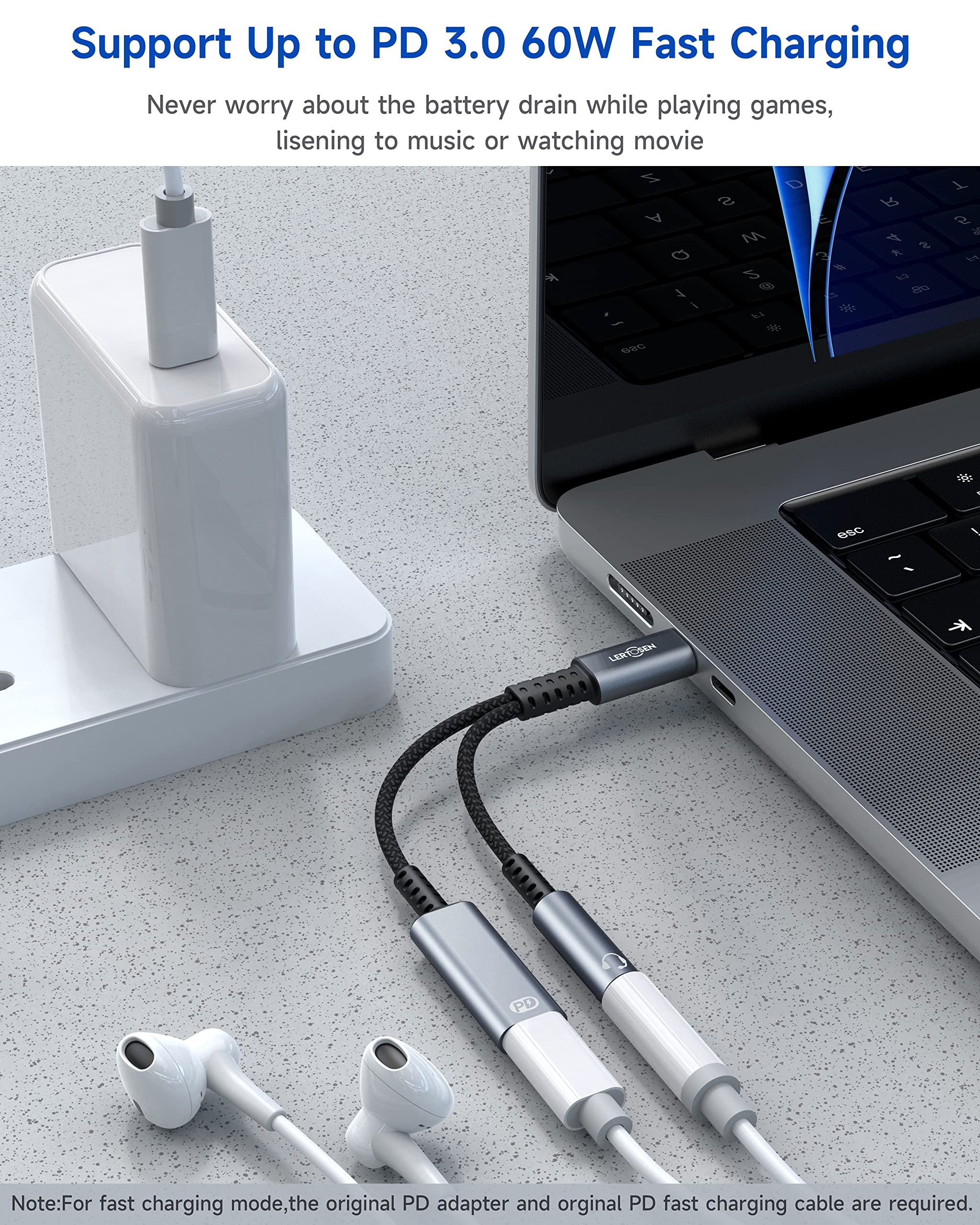 USB C to 3.5mm Headphone and Charger Adapter, 2 in 1 USB C to Aux Audio Jack with PD Fast Charging Dongle Cable Cord for Phone 16 15 Pro Max Samsung Galaxy S25 S24 S23 Pixel Ultra,iPad Pro