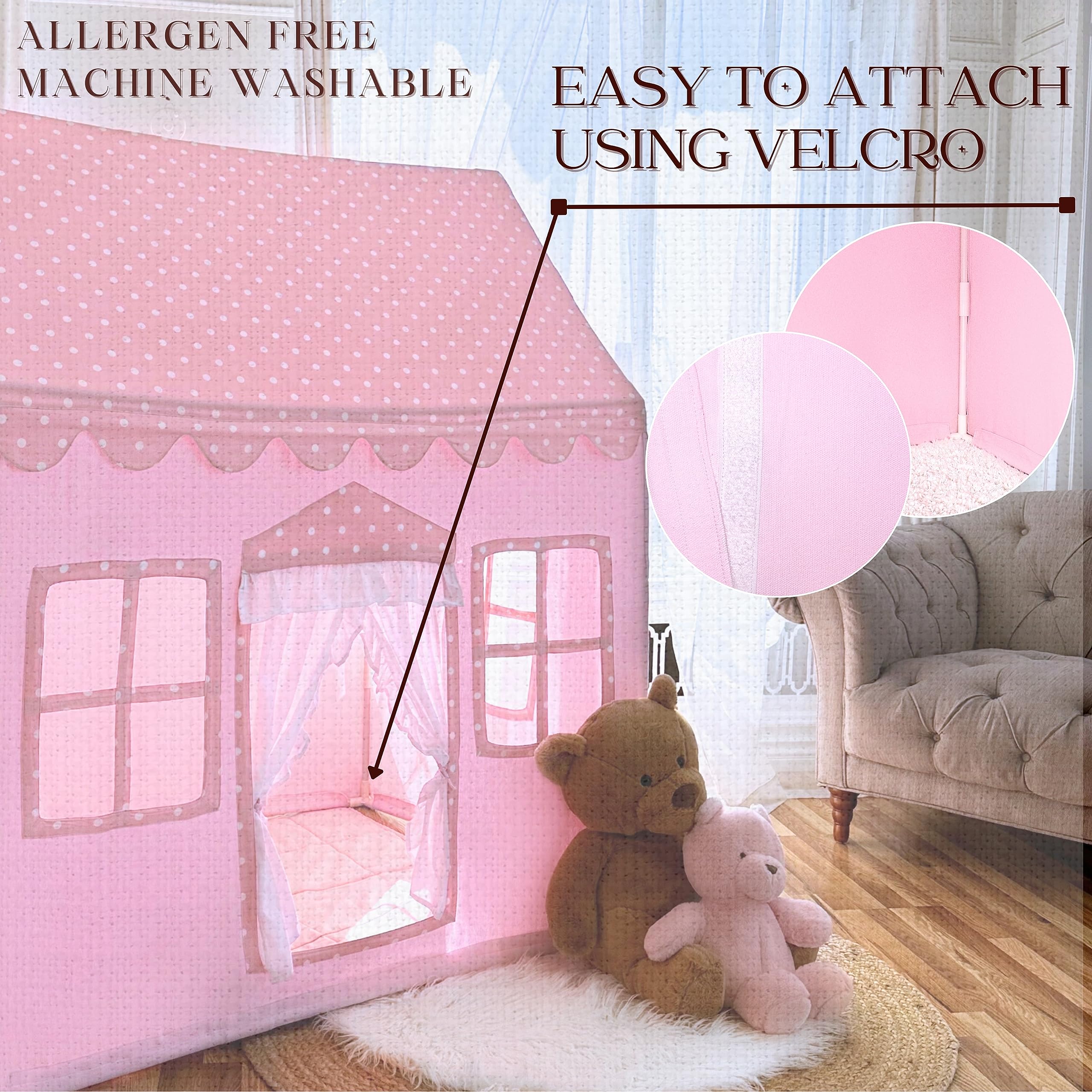 LiCosmo Extra Large Cotton Kids Play Tent 50x43x63 with Carry Bag, 33ft Battery Lights, 3 Windows, Outside Pocket, Kids Tent indoor | Tent for Kids | Baby Tent, CPSC Certified, Made in India with Love