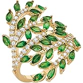 Palm Beach Jewelry PalmBeach Yellow Gold-Plated Marquise Cut Simulated Green Emerald and Round Cubic Zirconia Leaf Ring Sizes 6-10