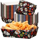 Zhehao 60 Pcs Day of the Dead Food Trays Dia De Los Muertos Party Supplies | Fiesta Snack Trays, Halloween Paper Food Trays, Disposable Mexican Skull Candy Bowl, for Halloween Day of the Dead Decoration