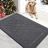 REFETONE Dirt Trapper Door Mat 20" x 32", Washable Indoor Doormat Rubber Backing Non Slip, Resist Dirt and Absorbent Entrance Mat, Low Profile Inside Floor Mats for Front Back Door and Entryway, Grey