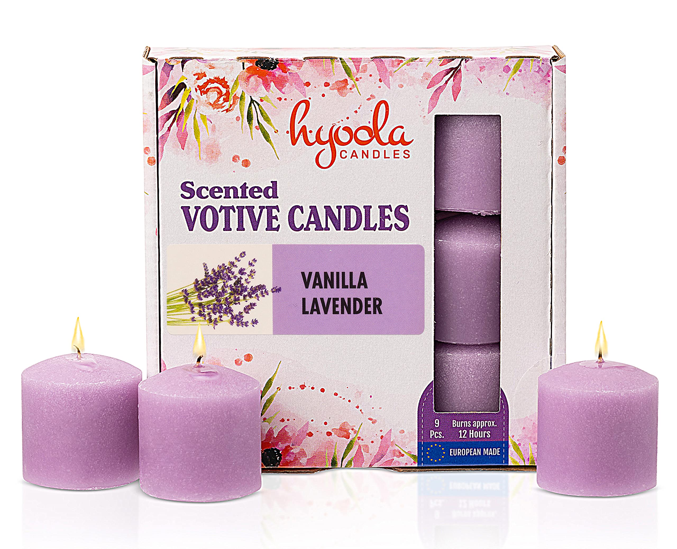 HYOOLA Scented Votive Candles - Vanilla Lavender Votive Candles Scented -12 Hour Burn Time - 9 Pack - European Made — image 1