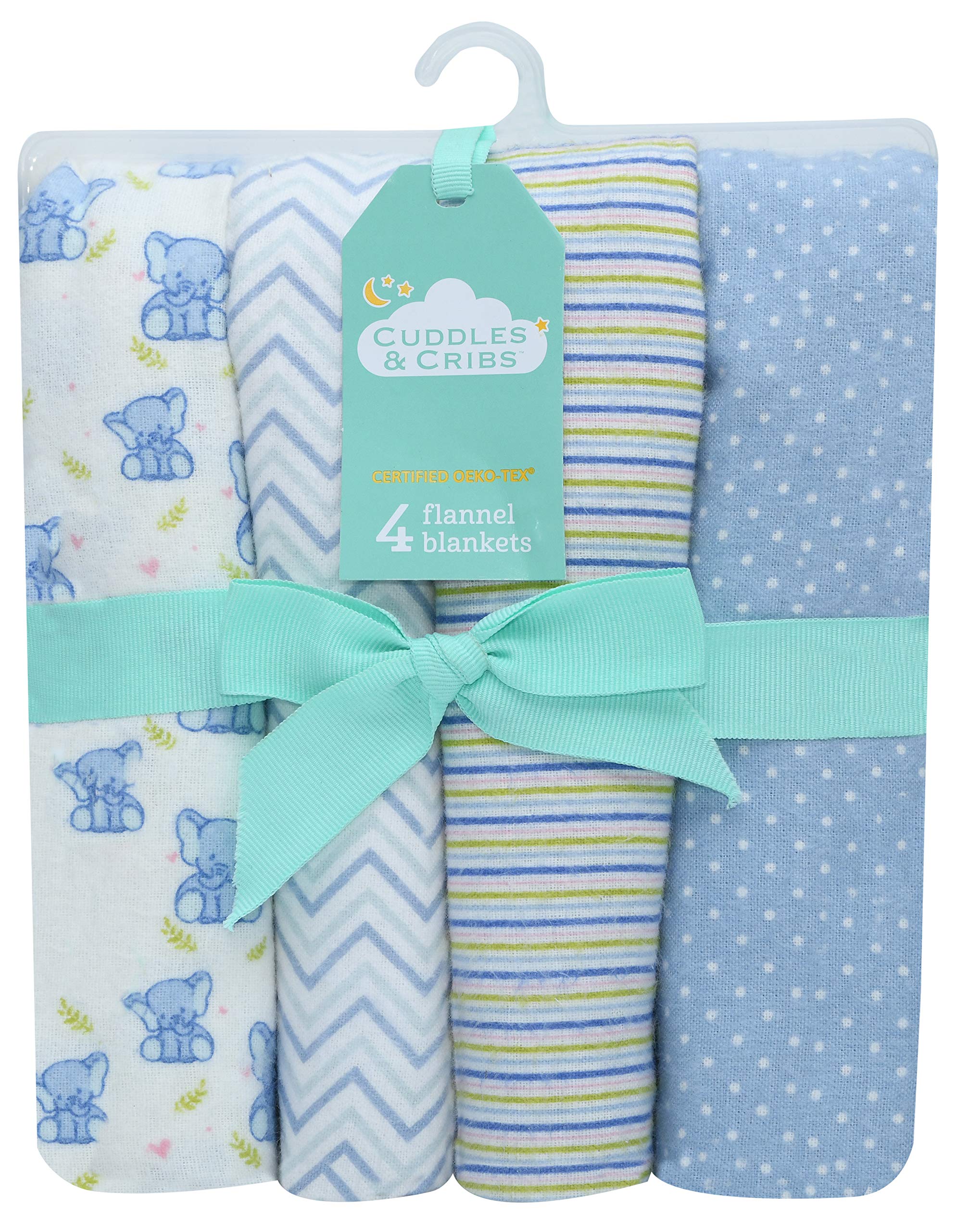 Cuddles & Cribs Cotton Happy Elephant Flannel Receiving Blankets 30 X 30-4 Count