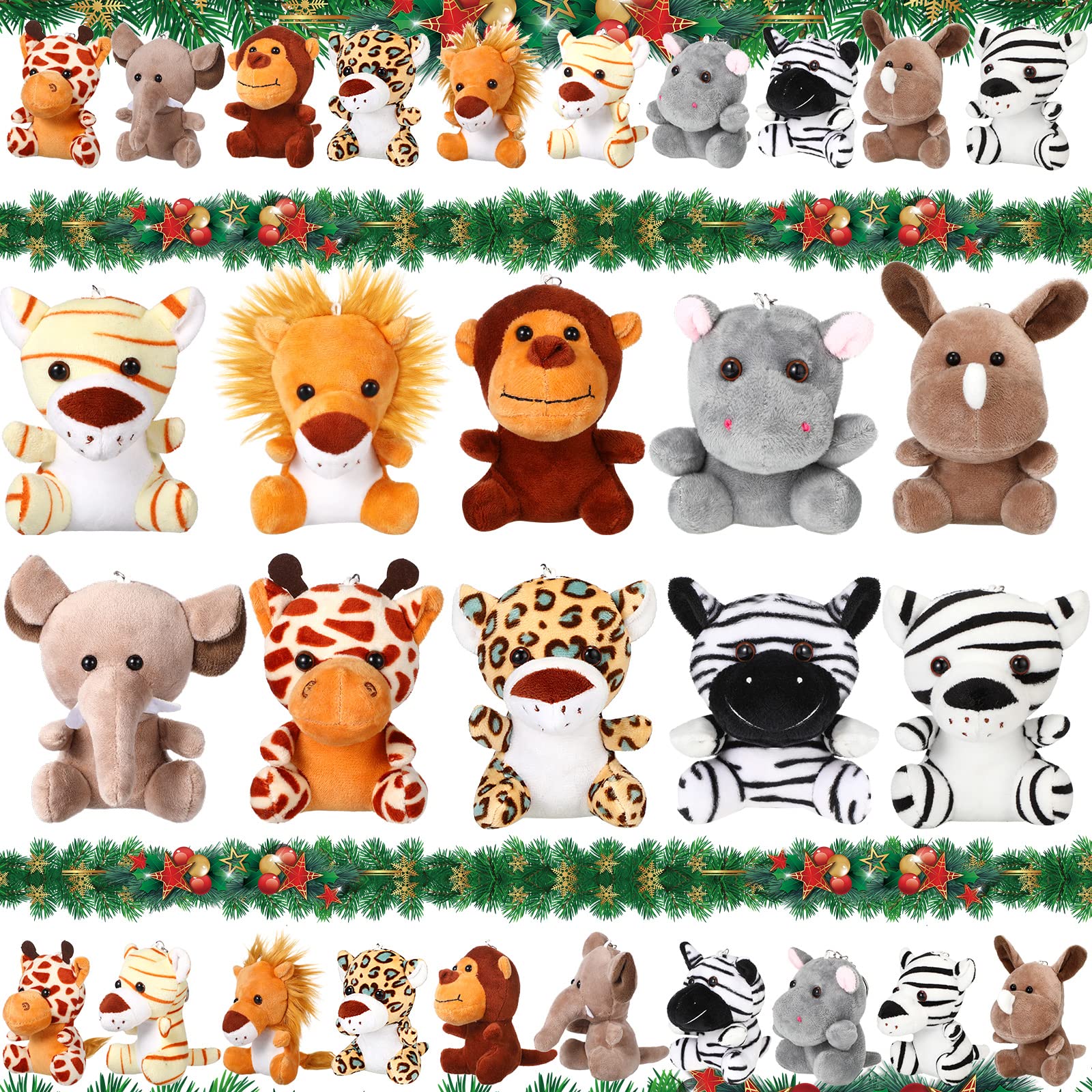 Photo 1 of 20 Pcs Mini Jungle Stuffed Animals Bulk Safari Stuffed Animals 4.7 Inch Cute Small Jungle Animal Theme Toys Plush Toys Lion Tiger Elephant Giraffe for Safari Themed Party Favors Gifts, 10 Styles