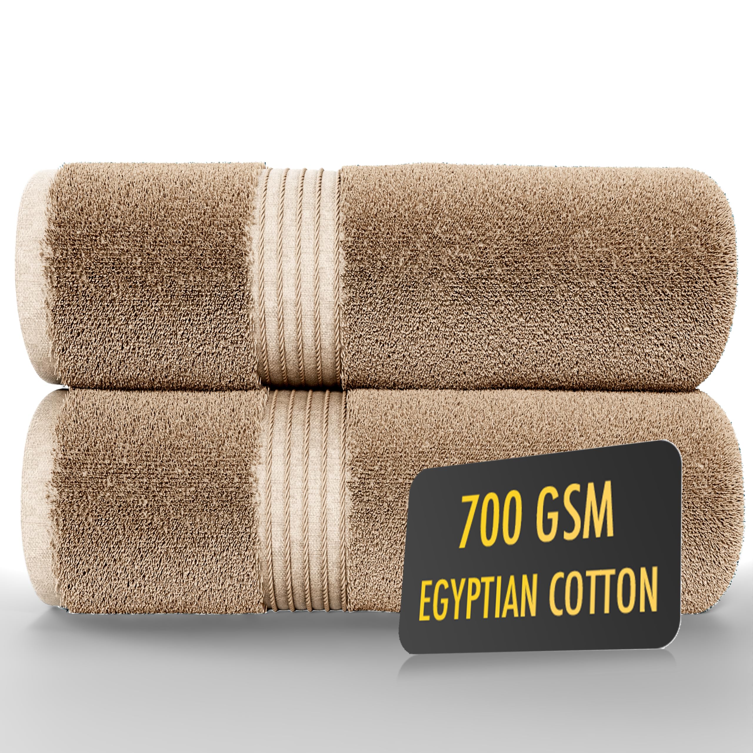 ALSAP Brown Bath Towels Set Of 2 (130x70cm) – 700 GSM Super Absorbent Egyptian Cotton Bath Sheets – Hotel Quality Quick Dry Bathroom Towels for Home, Spa, Gym, Beach & Swimming Pool — image 1