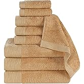 Superior Rayon from Bamboo Blend 9-Piece Towel Set, Luxury Quick Dry, Bathroom Essentials, Shower, Spa, Plush Soft Absorbent Towels, Includes 3 Bath, 3 Hand, 3 Washcloth/Face Towels, Gold