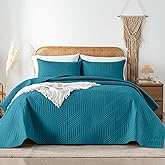Davulos Full/Queen Quilt Set in Teal, Soft Reversible Microfiber Bedspread for All-Season Use, Lightweight Coverlet with Modern Geometric Pattern (1 Quilt, 2 Pillow Shams)