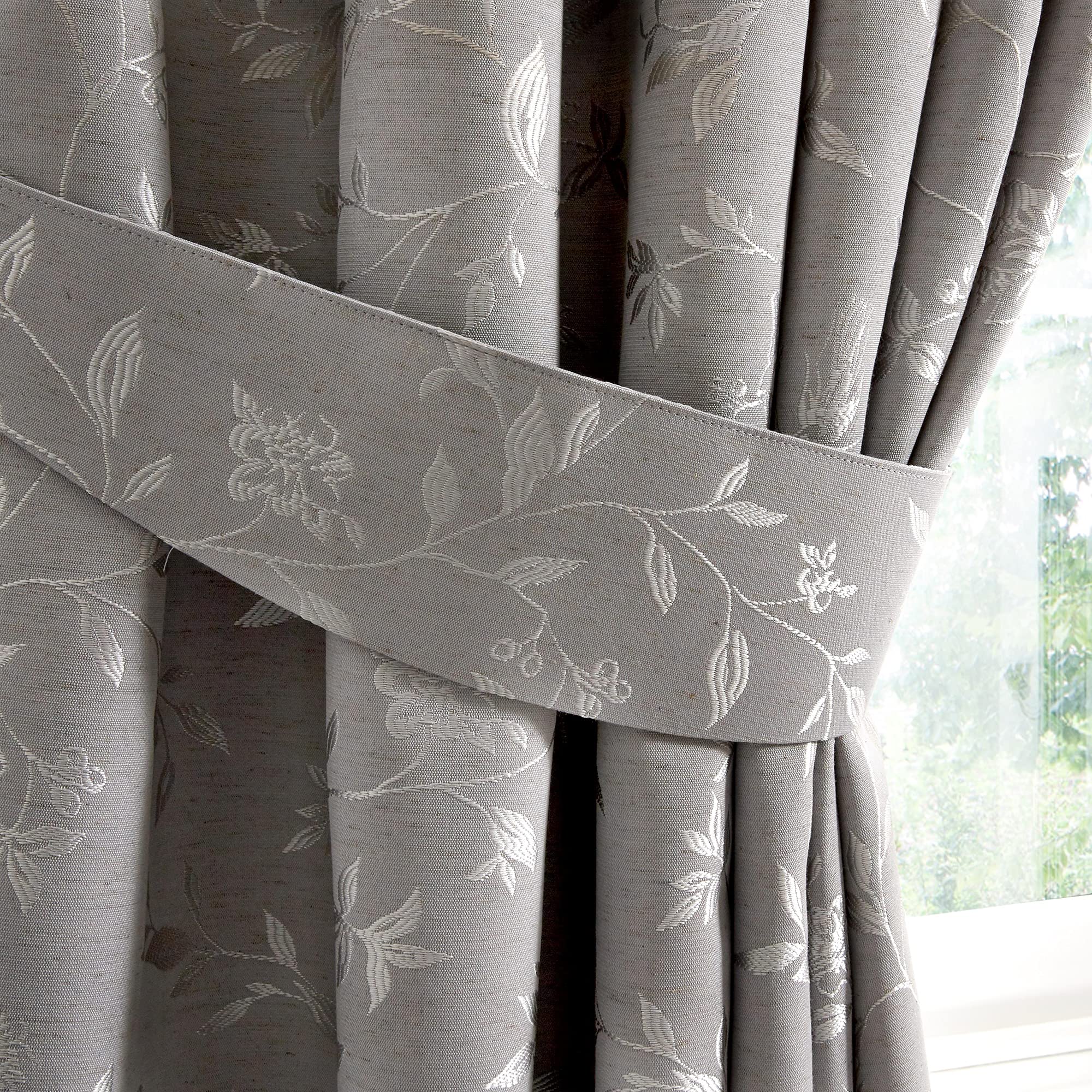Curtina - Bird Trail - Jacquard Pair of Curtain Tiebacks in Grey One Size