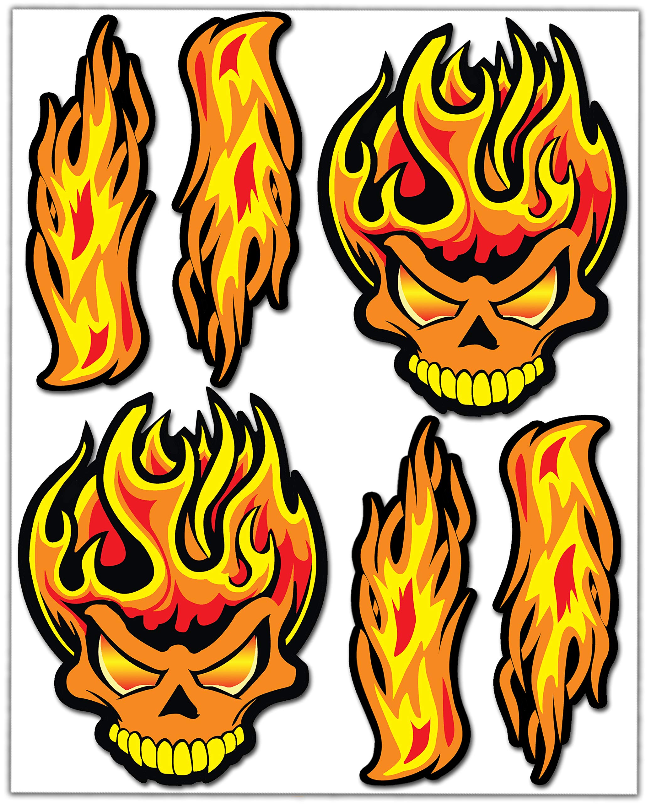 Biomar Labs® Set (6pcs) Vinyl Decals Skull Flame Fire Flames Stickers Car Motorcycle Bike Scooter Helmet D 80