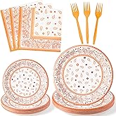 K1tpde Fall Western Bandana Party Tableware - 96PCS Orange Bandana Paper Plates Set Included Paper Plate Napkin and Fork, Disposable Dinnerware for Adult Birthday Autumn Party Decor Supplies, 24 Guest