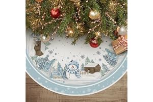 AVOIN colorlife Snowflake Snowman Cardinal Christmas Tree Skirt 36 Inch, Winter Holiday Tree Mat Decoration