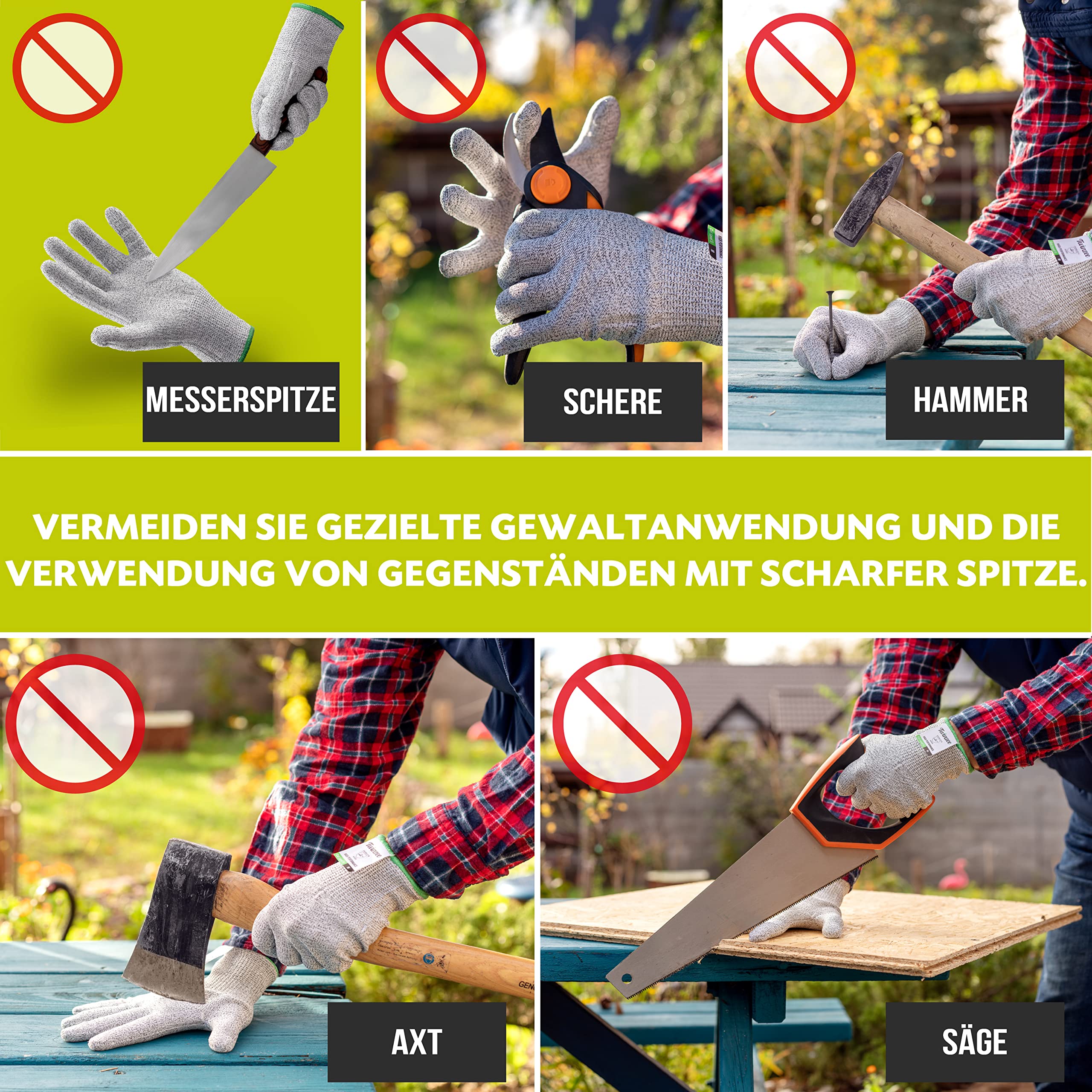Twinzee Schnittschutzhandschuhe Premium 2 Stück – 1 Paar Stufe E (EN 388) Schnittfeste Handschuhe für Küche, Garten, Schneiden & Holzarbeiten - 1 Paar M 6