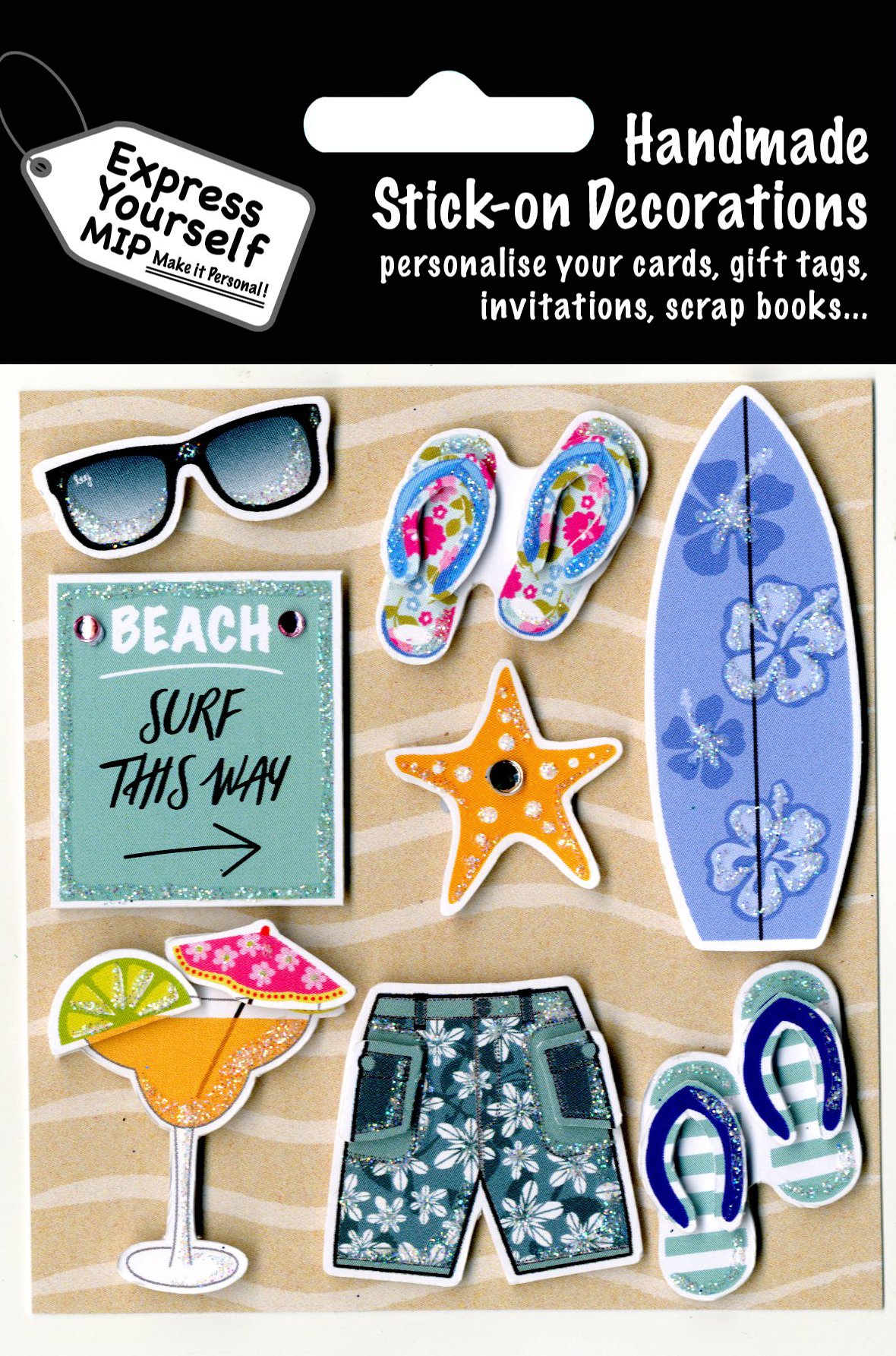 Express Yourself MIP, self adhesive Summer Beach Holiday Toppers - Ideal for Card Making, Gift Wrapping, Scrapbooking, Papercrafts, Childrens Crafts etc