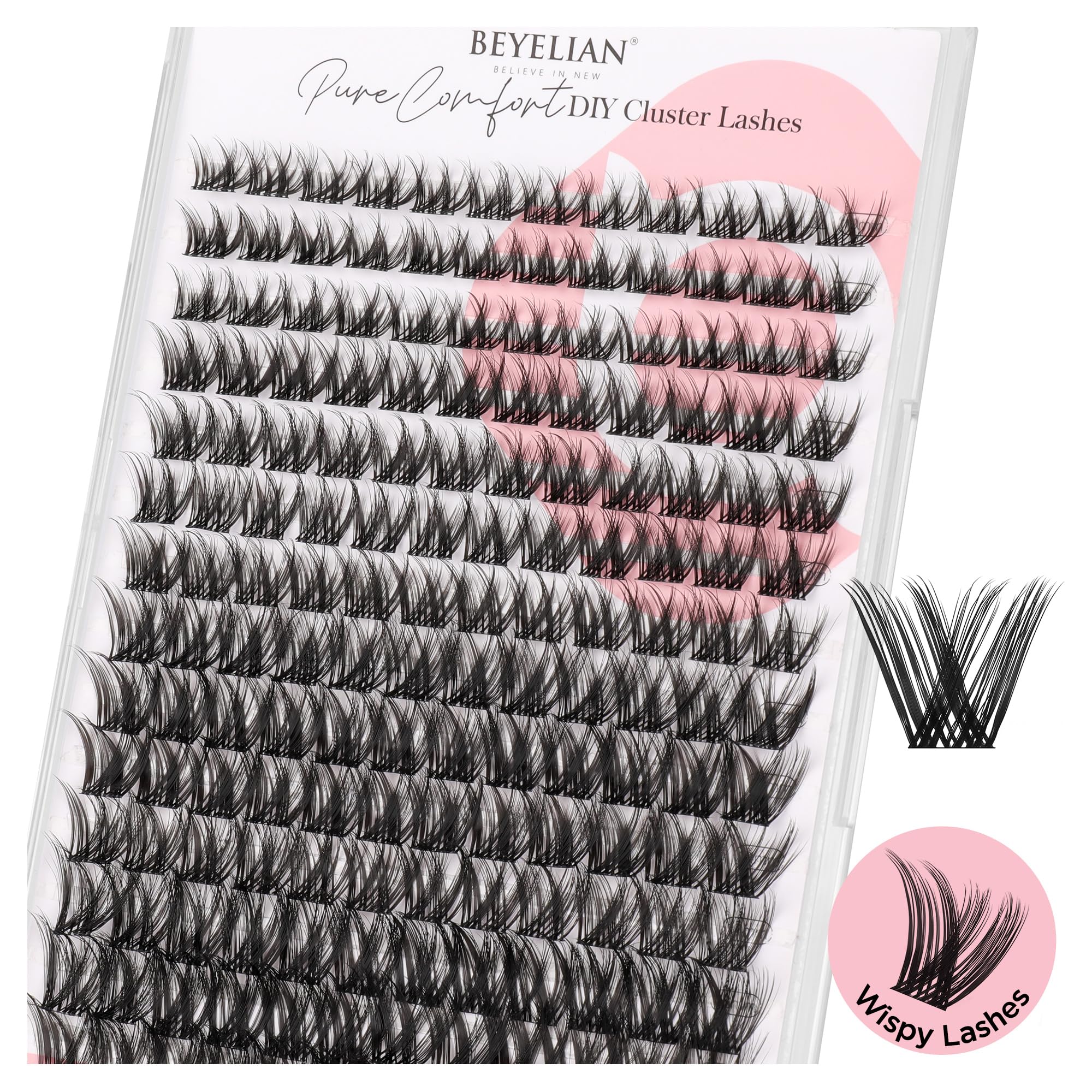 BEYELIAN Cluster Lashes, D Curl Cluster Eyelash Extensions, 168 Pcs Wispy Natural Look Lash Clusters Super Thin Band, Individual Comfortable Reusable Eyelash Clusters 10-16mm (D162)