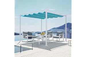 Patiorama 10’ x 10’ Outdoor Retractable Pergola with Sun Shade Canopy, White Patio Aluminum Shelter Grape Trellis, Patio Gazebo Pergola, Large Pavillion Grill for Garden Porch Yard BBQ (Blue)