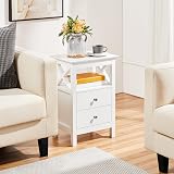 Yaheetech Bedside Table White 2 Drawers Open Shelf 30x40x60cm view 4