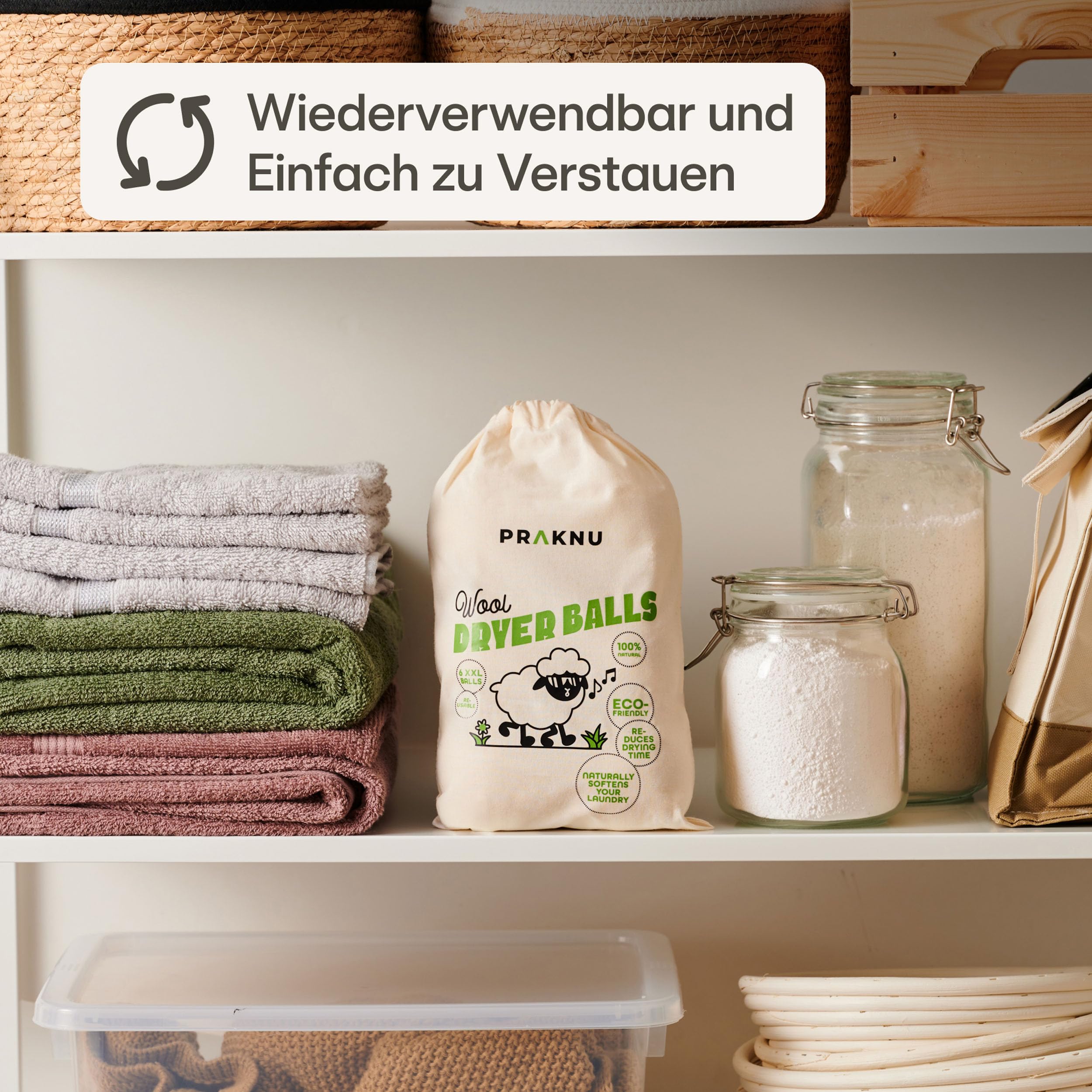 Praknu Trocknerbälle Wolle für Wäschetrockner 6er Set - Weiche, Flauschige Wäsche - 100% Öko Schafwolle - Energie sparen - Ideal für Daunen - Wool Dryer Balls aus Schafwolle 7