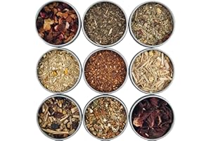 Heavenly Tea Leaves Organic Loose Leaf Herbal Tea Sampler, 9 Naturally Caffeine-Free Tisanes (Approx. 90 Cups) - Great Hot or Iced, Variety Pack, Assorted Gift Set, Kosher, Health & Immune Support