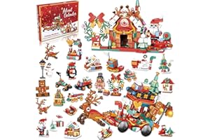 EUG-PRODUCTS Christmas Building Advent Calendar 2024 for Kids Adults 24 Days Christmas House Building Blocks Christmas Gifts, with 24 Models & 12-in-1 Surprise Blocks Ages 6+