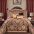 Loom and Mill 9-Piece Chenille Jacquard Comforter Set, Luxury Christmas Red Comforter King Sets, Ultra Soft Floral Bedding with Euro Shams, Bedskirt, Filled Decorative Pillow for Home (Lafaye, King)