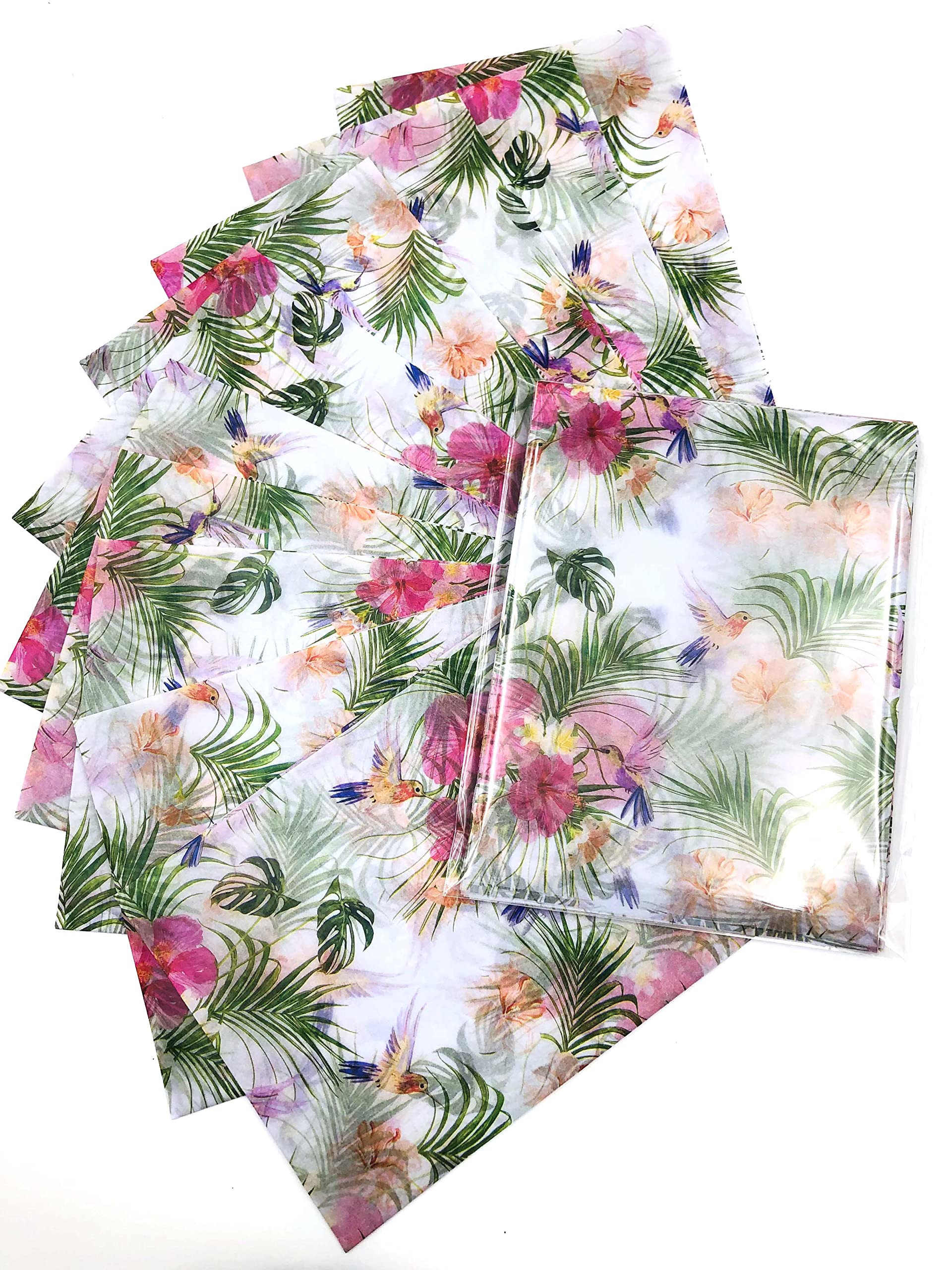 Pretty Tissue - Humming Birds Wrapping Paper Sheets (Multi-Coloured Designs Featuring Birds, Flowers and Foliage) for Wrapping Gifts, hampers, decoupage and Crafts - 10 Sheets of Tissue per Pack