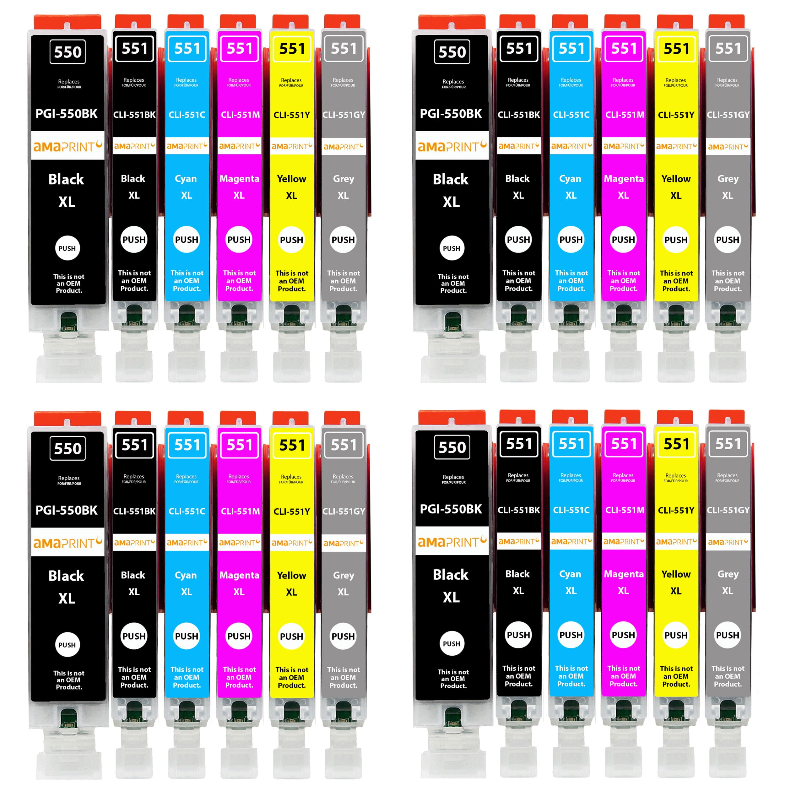 Amaprint 24 XL cartridges compatible with Canon PGI 550 CLI 551 for IP8700 IP8750 MG6300 MG6350 MG7100 MG7150 MG7500 MG7550